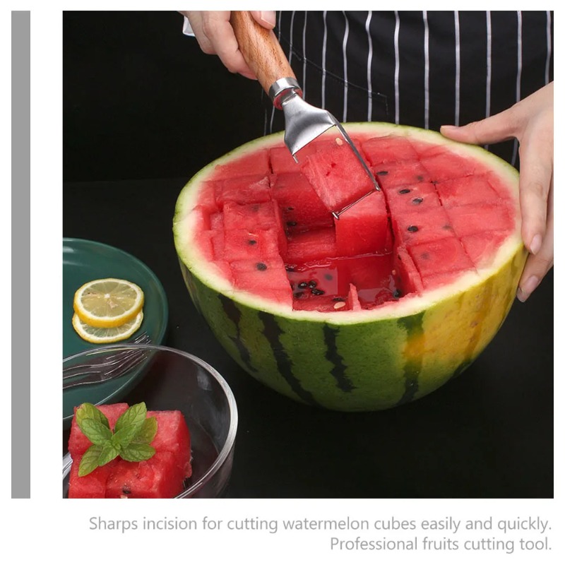 Watermelon Slicer Cutter - Karpuz Kesici Paslanmaz Çelik Bıçak Ahşap
