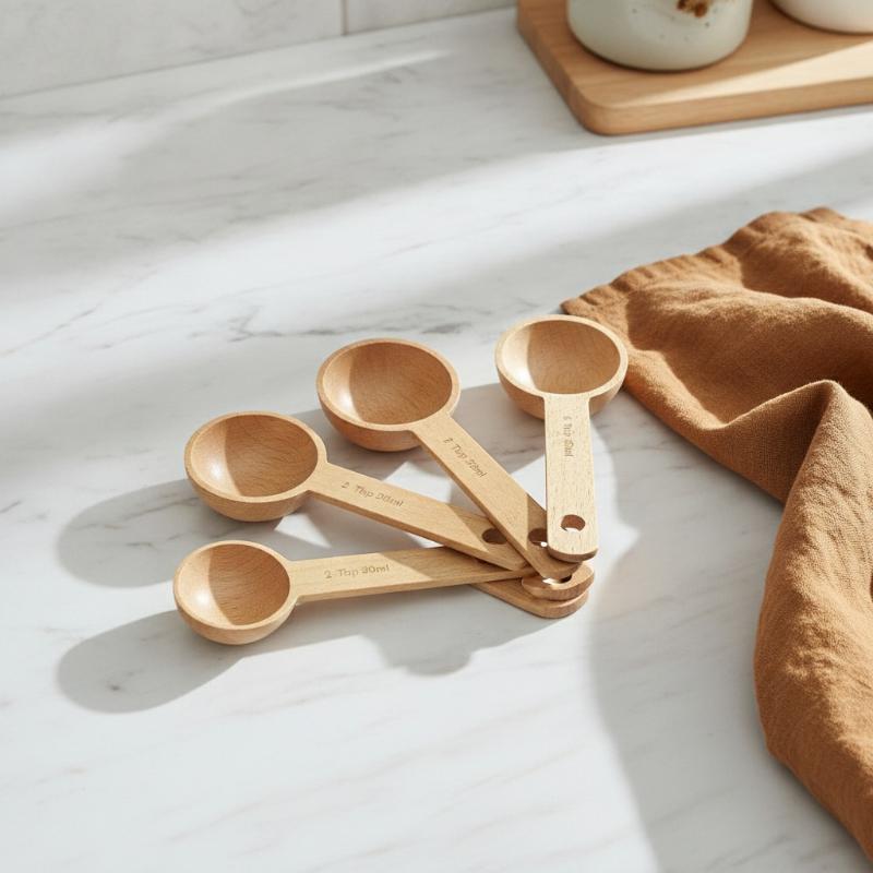 Kitchen Gadgets To Gift - Ahşap Ölçüm Kaşığı 7.5-45ML Taşınabilir Kayın
